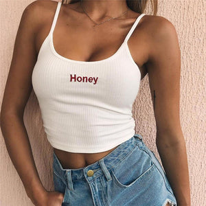 Women Sexy Crop Top Camisole Adjustable Shoulder Straps Round Neck Letter Sleeveless Crop Top Summer Vest Women Beach Camisole