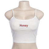 Women Sexy Crop Top Camisole Adjustable Shoulder Straps Round Neck Letter Sleeveless Crop Top Summer Vest Women Beach Camisole