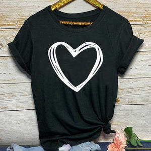 Heart Print T Shirt Women Short Sleeve O Neck Loose Tshirt 2020 Summer Women Tee Shirt Tops Camisetas Mujer