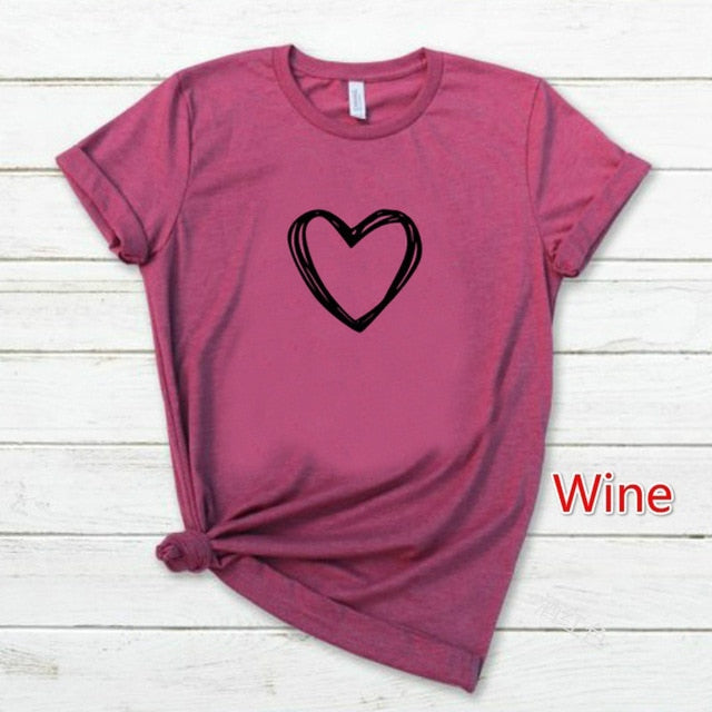 Heart Print T Shirt Women Short Sleeve O Neck Loose Tshirt 2020 Summer Women Tee Shirt Tops Camisetas Mujer