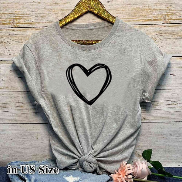 Heart Print T Shirt Women Short Sleeve O Neck Loose Tshirt 2020 Summer Women Tee Shirt Tops Camisetas Mujer