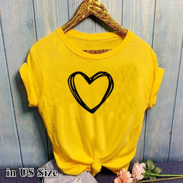 Heart Print T Shirt Women Short Sleeve O Neck Loose Tshirt 2020 Summer Women Tee Shirt Tops Camisetas Mujer