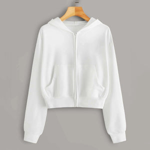 lose weight White Women Casual Solid Long Sleeve Zipper Pocket Shirt Hooded Sweatshirt Tops hoodies women ropa mujer