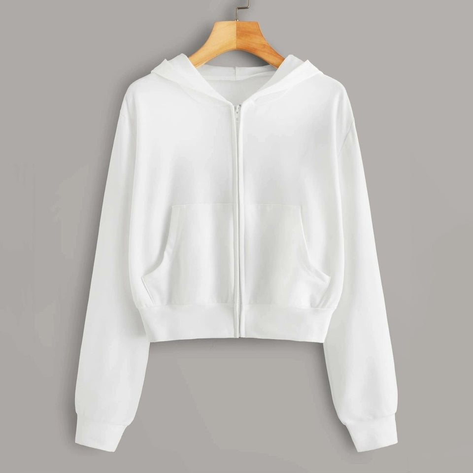 lose weight White Women Casual Solid Long Sleeve Zipper Pocket Shirt Hooded Sweatshirt Tops hoodies women ropa mujer