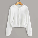 lose weight White Women Casual Solid Long Sleeve Zipper Pocket Shirt Hooded Sweatshirt Tops hoodies women ropa mujer