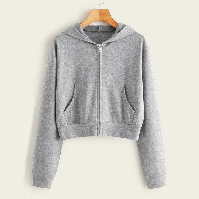 lose weight White Women Casual Solid Long Sleeve Zipper Pocket Shirt Hooded Sweatshirt Tops hoodies women ropa mujer