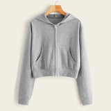 lose weight White Women Casual Solid Long Sleeve Zipper Pocket Shirt Hooded Sweatshirt Tops hoodies women ropa mujer