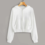 lose weight White Women Casual Solid Long Sleeve Zipper Pocket Shirt Hooded Sweatshirt Tops hoodies women ropa mujer